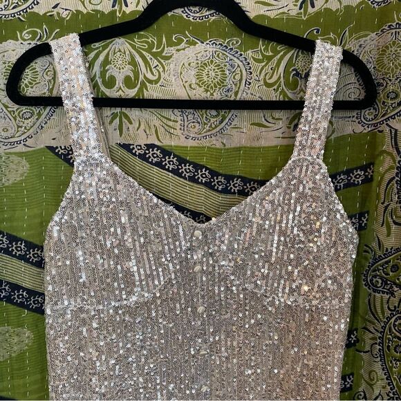 NWT Zara Trafaluc Silver Sequin Midi Dress Size Medium - Picture 4 of 16